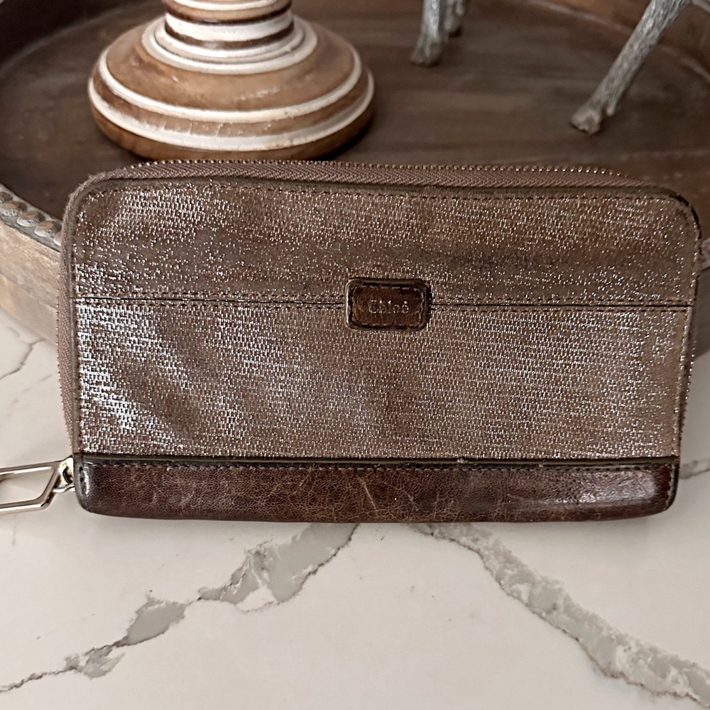Choe two tone sparkle zipper long wallet wristlet